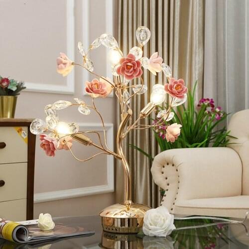 Wedding decor LED tree Table Lamp Ceramic table Light study Crystal desk Light Bedroom birthday Gift ceramic Rose standing Lamps