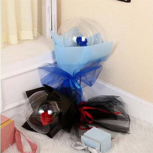 Luminous Balloon Rose Bouquet Transparent Bobo Ball Rose Valentines Day Gift Birthday Party Wedding Decoration