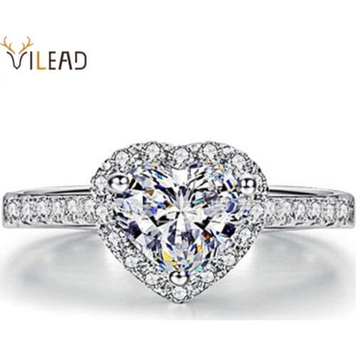 VILEAD European Fashion Trendy Exquisite Love Zircon Heart-Shaped Female Ring Micro-Inlaid Jewelry Crafts Plating Anniversary