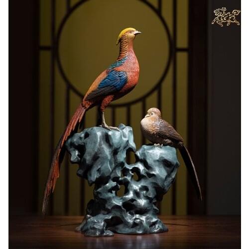 High grade home Company bring wealth money thriving business Good luck QIAN CHENG SI JIN mascot Golden pheasant brass Ornament