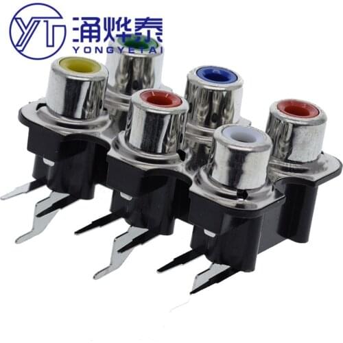 YYT 2PCS RCA-607 audio socket AV6-8.4-7 signal audio power amplifier horizontal curved feet 6 lotus socket shield