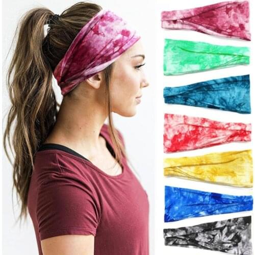 Womens Tie Dye Elastic Headband Summer Cotton Soft Stretch Turban Headband for Girls Flat Hair Bands Hair Accessory
