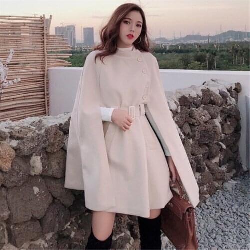 Mid-length High Quality Woolen Cloth Shawl Cape Poncho Coat Women 2021 Spring Autumn Korean Elegant Plus Size Ladies Cape Coats
