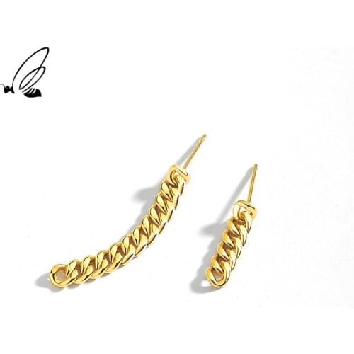 SSTEEL 925 Sterling Silver Asymmetric Stud Earrings Chain Gift For Women Luxury Personality Unusual Earings Fine Boho Jewelry