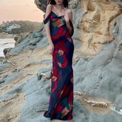 Vintage Print Elegant Sleeveless Maxi Sundress Sexy Backless Women Party Club Off The Shoulder Dress Holiday Beach Dress Vestido