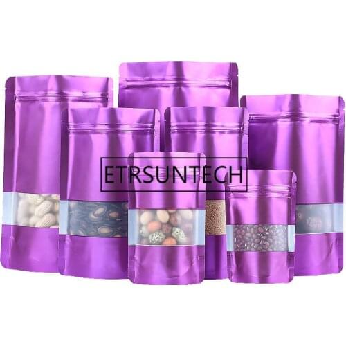 1000pcs/lot Stand up Purple Aluminum Foil Self seal Bag with Window, Metallic Plastic Packaging Pouch for Food Tea Candy Cookie