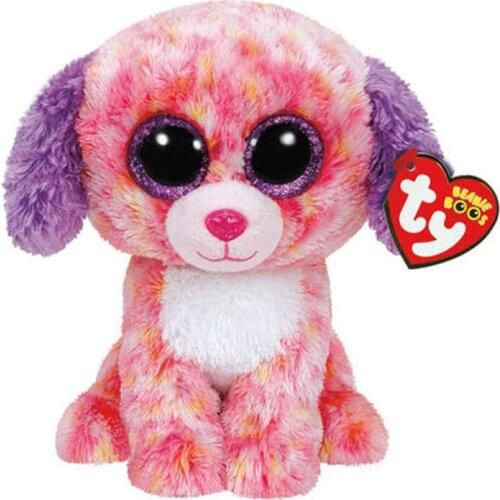 15 CM Ty Beanie Sparkling Big Eyes Pink Puppy with Purple Ears Super Cute Plush Toy Stuffed Dog Doll Boy and Girl Birthday Gift