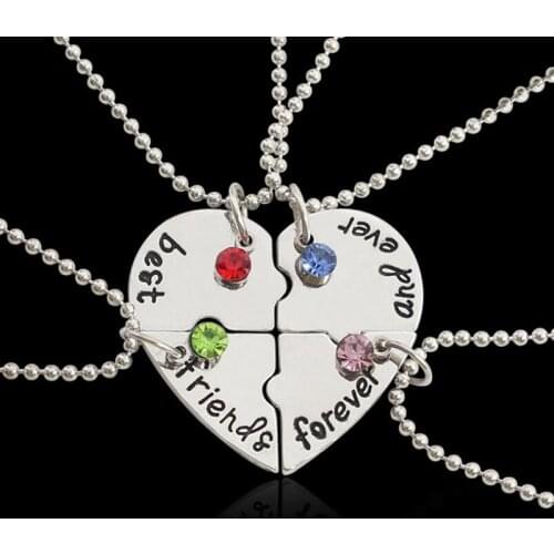 4 pcs/set Crystal color Pendant Necklace "Best, Friend, Forever" Lovely Heart Friendship Creative BFF Keepsake Friendship Gift