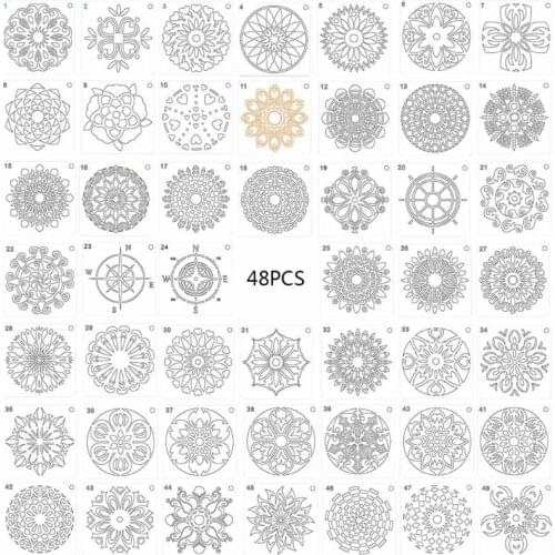 48pcs/set Mandala Dot Painting Templates,Mandala Stencils DIY Painting Scrapbook Coloring Embossing Album Decor