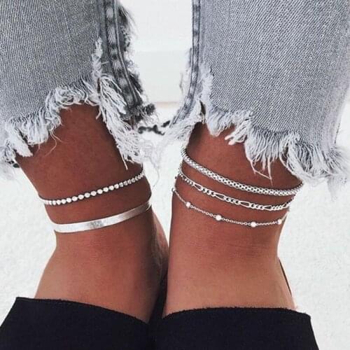 5 Pcs/Set Bohemian Vintage Beads Snake Chain Anklets Set Fashion Beach Foot Chain Anklet Bracelet Jewelry Accessories