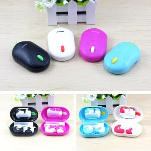 5pcs Portable simple practical Cute mouse shape Contact Lens Case fashion with Mirror Partner box lens container box 8.2*5.1*2cm