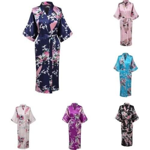 A1685 Brand New Long Robe Satin Rayon Bathrobe Nightgown For Women Kimono Sleepwear Floral Bridemaids Robes Plus Size S-XXXL
