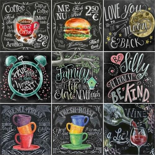 HUACAN Diamond Painting Text Rhinestone Picture Cross Stitch Blackboard DIY Diamond Embroidery Full Square Round Home Decoration