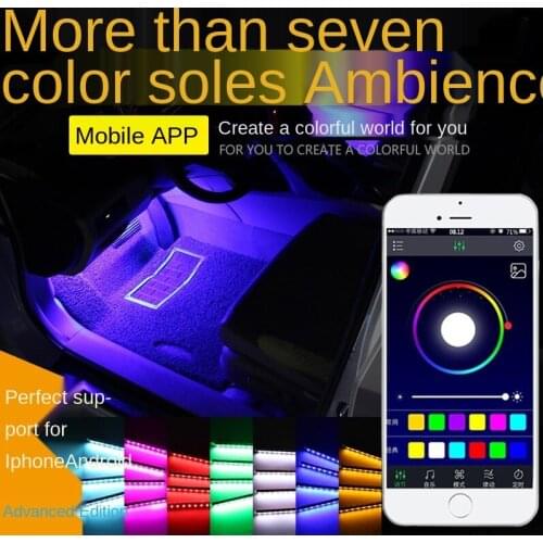 Car LED Decorative Lights Colorful Voice Control Car Atmosphere Light Sole Atmosphere Light One Drag Four App Car Foot Light