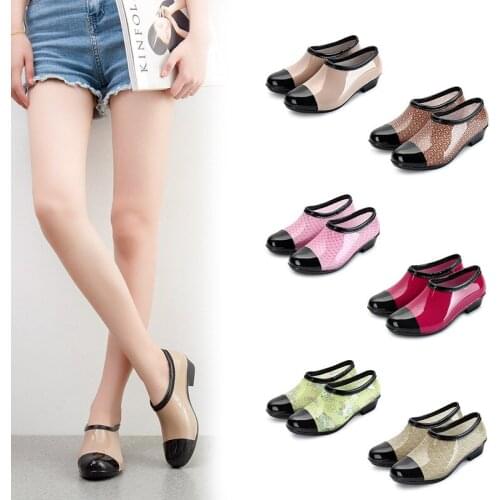 Comemore Platform Fashion Rain Boots Womens Shallow Water Shoes Waterproof Rain Shoes Non-Slip Water Boots Rubber Shoes Woman