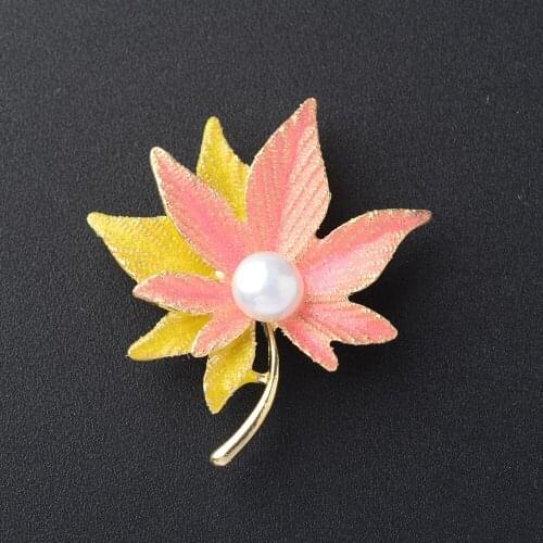 White Pearl CZ Pave Colorful Leaf Brooch