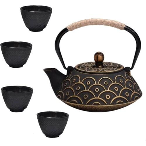 Cast Iron Tea Set Kung Fu Tea Pot Cup With Filter Metal Teapot Caneca 5pcs