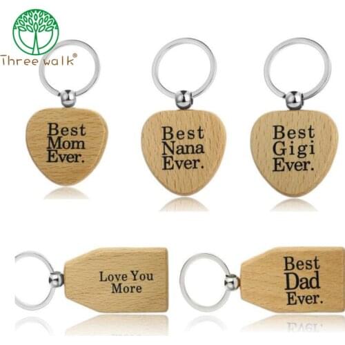 Wood Keychain "Love You More" "Best Dad Ever" Letter Keyring Elk Crucifix Fashion Car Bag Key chain Jewelry