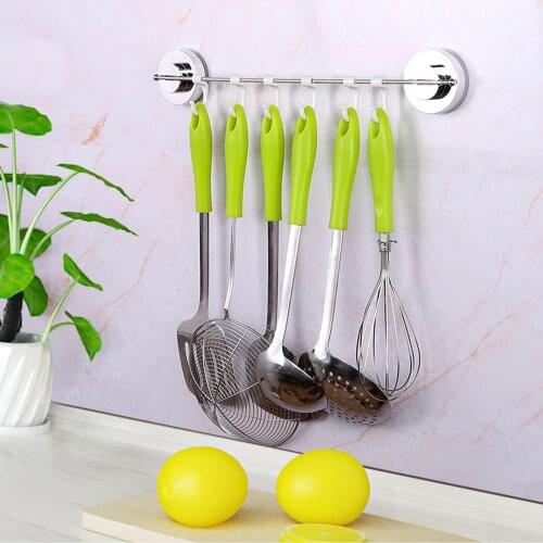 Suction Cup Suction Cup Hook Hanger Holder Rack Rail Wall Mount Towel Bar with 6 Hooks for Home Bathroom Kitchen Towel Organizer