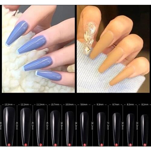 Long Ballet False Nails 500 Pieces of Transparent Natural Color Coffin Nail Art 10 Sizes Mix for Nail Art Decoration Extension