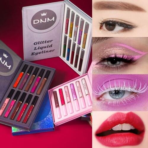 DNM 10pcs Green Galaxy Liquid Makeup Eyeliner Party Candy Color Eyeliners Non-stick Cup Matte Lip Gloss Hard Box Set Gift TSLM2