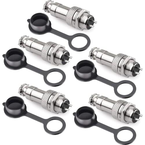 GX12 2 Pins Panel Metal Mount Circular Metal Aviation Connector Adapter Male Female Plug Socket with Waterproof Cap (5 Pcs)