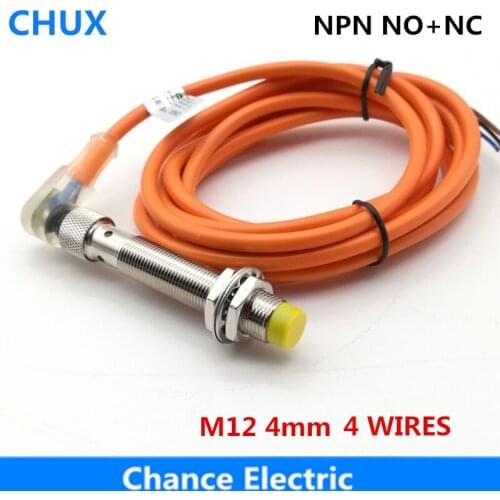 Inductive proximity sensor Switch M12 NPN NO+NC 4mm with bend connector detect distance non-flush type Sensors