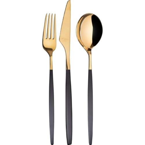 Aryıldız Studio Prestige 24 Piece Pvd Gold Black Fork Flatware set