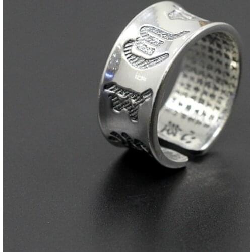 L&P Hot Sale 100% Real 925 Sterling Silver Vintage Rings for Men Women Lovers Buddhism in Tibet Lotus Sutra Ring Jewelry
