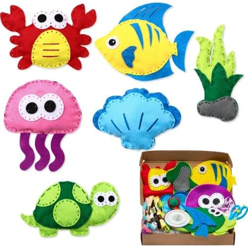 6Pcs Ocean Animals Sewing Kit Make Your Own Crabs Jellyfish Turtles Seaweed Shells Fish Felt Craft Kit Soft For Kids