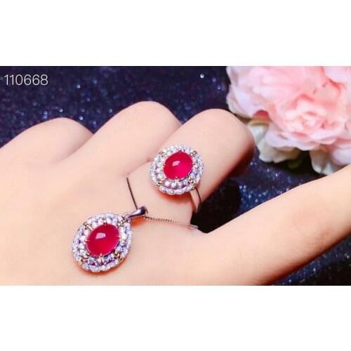 Best Gift Natural Real Ruby Jewelry set Natural And Real Ruby Set 925 sterling silver Fine jewelry 1pc ring,1pc Pendant