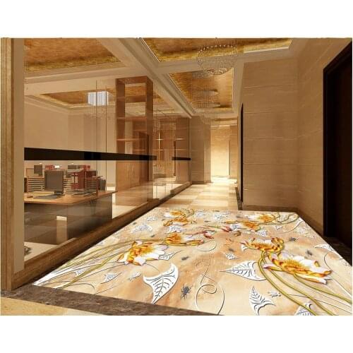 Floor painting 3D Wallpaper Lotus upscale relief painting non-slip waterproof self-adhesive PVC Wallpaper