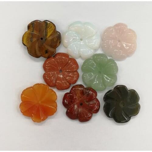 Natural stone FLOWER carving pendants Necklace mixed Charm fashion DIY accessories 8pcs/lot free shipping wholesale