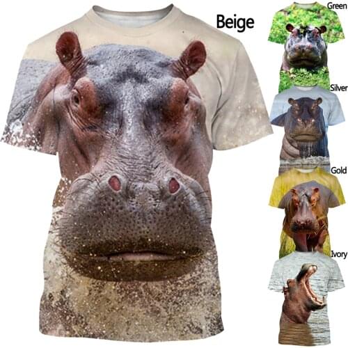 New Fashion Hippo 3D Printing T-shirt Mens and Womens Summer Casual Short-sleeved T-shirt
