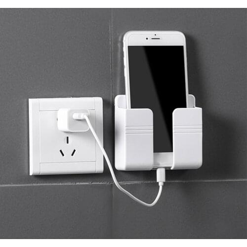 New Paste Type Wall Mounted Mobile Phone Charging Remote Control Storage Box Plug Wall Bracket Socket Storage Rack Shelf