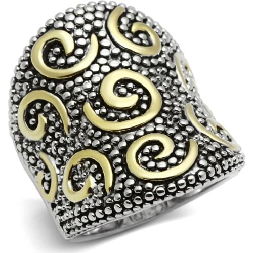 Reverse Two-Tone Brass Ring with No Stone in No Stone