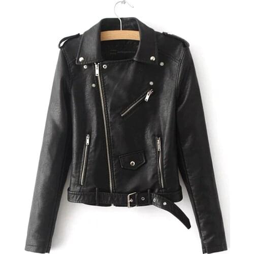 Autumn Black Basic Jacket Women 2019 Casual Zipper Short Faux Leather Motorcycle Jacket PU Leather Jacket Ladies Street Coat