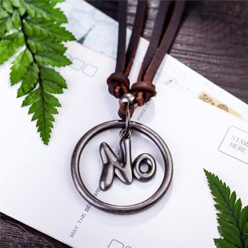 Genuine Leather Choker Necklace "yes" "No" Letter Pendants Men Women Jewelry Adjustable Chain necklaces & pendants Vintage