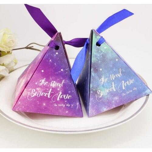 Candy box bag chocolate paper gift package for Birthday Wedding Party favor Decor supplies DIY purple sky night design Wh