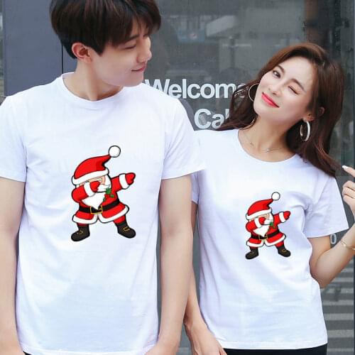 Christmas Couple printed clothes couple T-shirt Christmas present Casual Cotton Short Sleeve Tees Brand Loose Couple Top