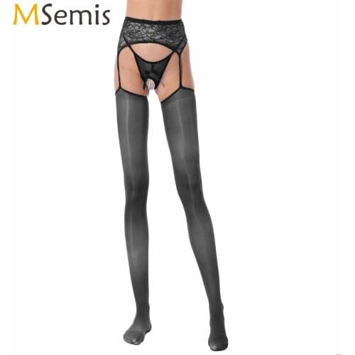 Sexy Exotic Stockings With Garter Lace Tights Pantyhose Women Transparent Open Crotch Underwear Fishnet Black Hosiery Socks