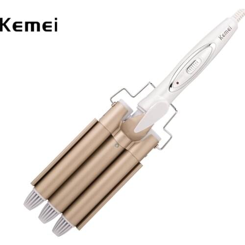 110-220 Kemei Ceramic Triple Barrel Hair Curler Professional Hair Curling Iron Hair Waver Styling Tools Hair Styler