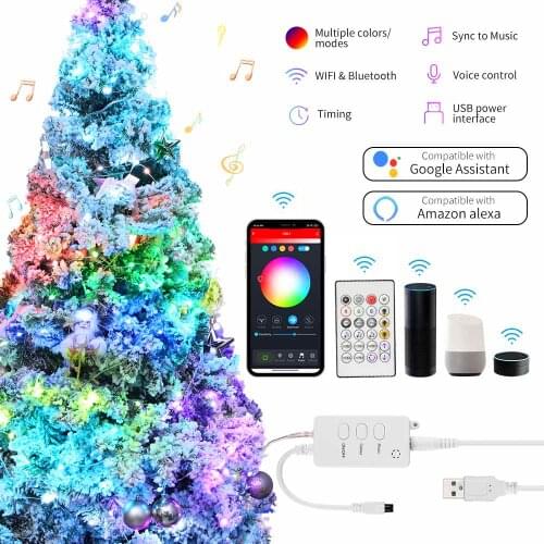 Wifi Christmas LED String Light Bluetooth Remote Control Compatible With Google Assistant And Amazon Alexa Smart Life Fairy Lamp