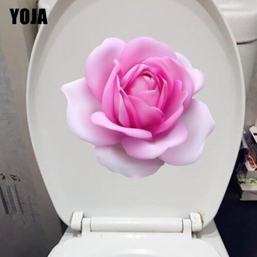 YOJA 24.6CM×22.7CM Blooming Pink Rose Living Room Wall Stickers Toilet Decals Home Accessories T1-2613