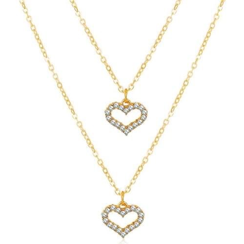 YWZIXLN 2021 Trend Jewelry Double Crystal Heart Pendant Necklace Golden Color Unquie Women Fashion Necklace Wholesale N0196