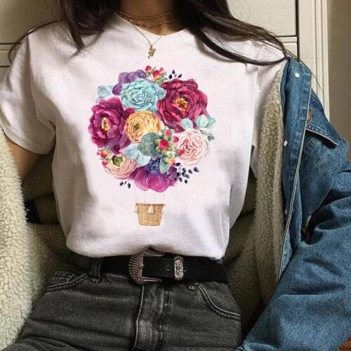 Women Clothes Lady Graphic Streetwear Fashion 90s Hot Balloon Flower Floral Print Tees Tops Female T Shirt Womens T-Shirt