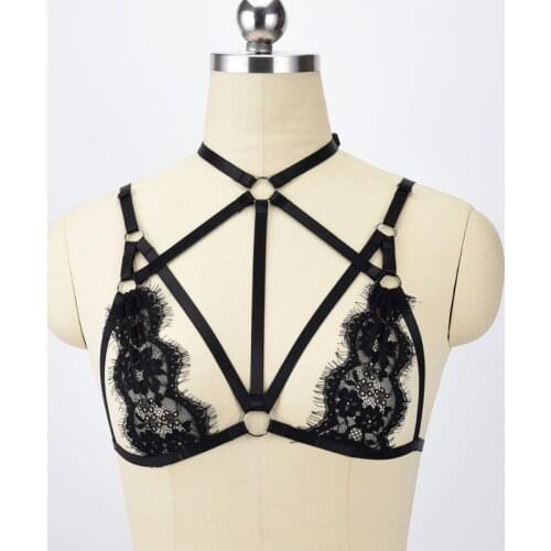Lace Body Harness Elastic Cage Bra Lingerie Bralette Gothic Bondage harness Fetish Rave women Strappy Harness Lace Bra 11.11