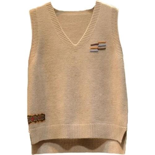 Embroidery V-Neck Pullover Tank Sweater Gothic Clothes Vest Women Autumn Spring ulzzang Oversized Knitted Top Streetwear Blouses