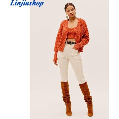 Women Sweater cardigan two piece set fall winter streetwear coat single breasted cropped cardigan