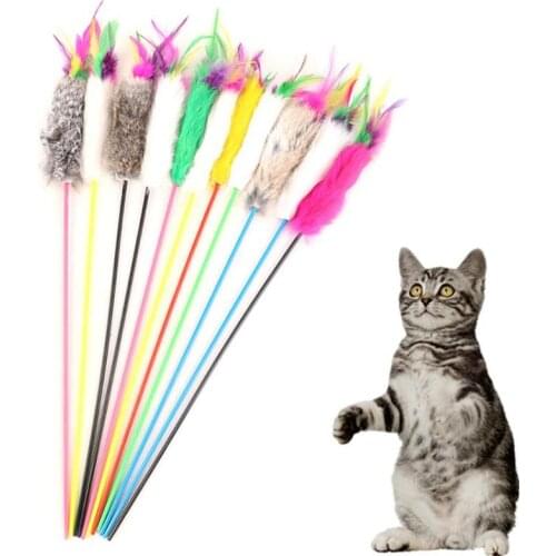 1PC Teaser Feather Toys Kitten Funny Colorful Rod Cat Wand Toys Plastic Pet Cat Toys Interactive Stick Pet Cat Supplies